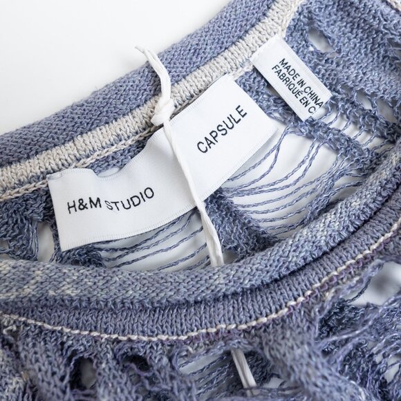 Hm Studio Collection Tie Strap Knitted Top Linen Blend Dusty Blue Large - Picture 6 of 14